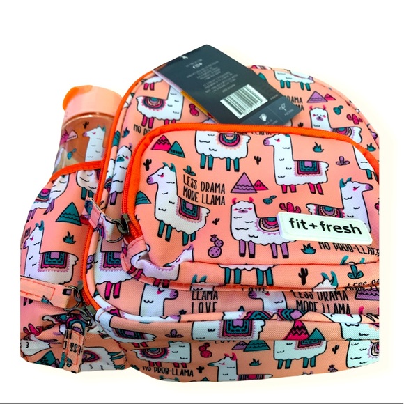Super Cute Fit + Fresh Less Drama More Llama Insulated Lunch Bag W/ Bottle. - Picture 3 of 9